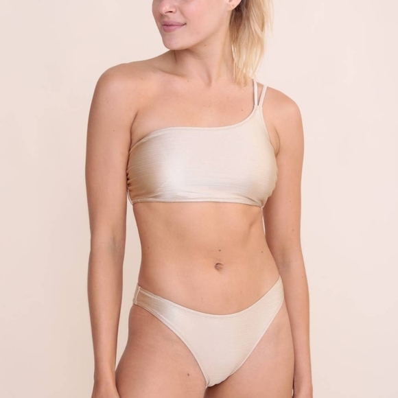 NWT Mono B Gold One Shoulder Bikini - Picture 1 of 5